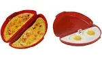 Dependable Industries Microwaveable Microwave Omelet Pan and 2 Cavity Egg Poacher Set BPA Free Plastic, Red