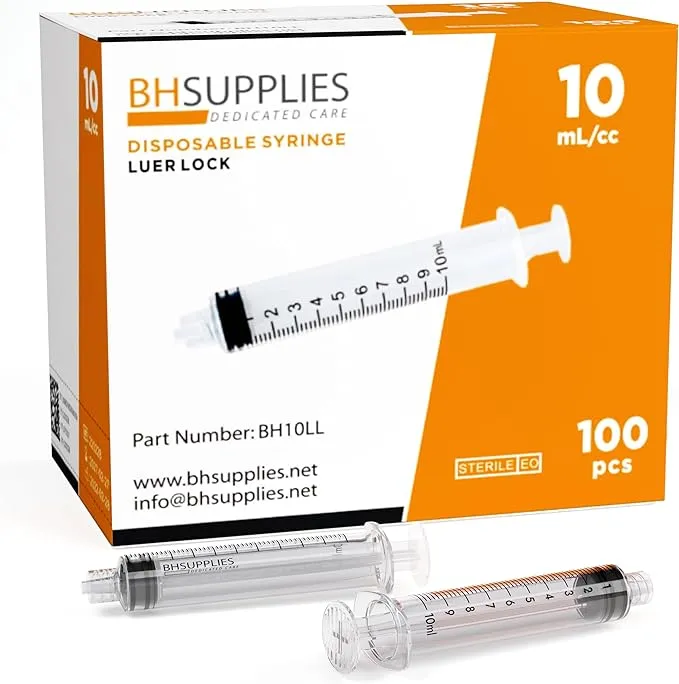 BH Supplies 10ml Sterile Syringes with Luer Lock Tip