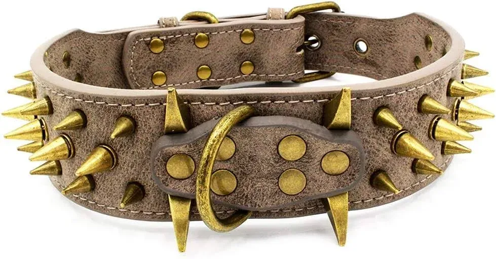 The Mighty Large Spiked Studded Dog Collar - Protect Your Dog's Neck from Bites, Durable & Stylish, for Large Dogs (Grey L)