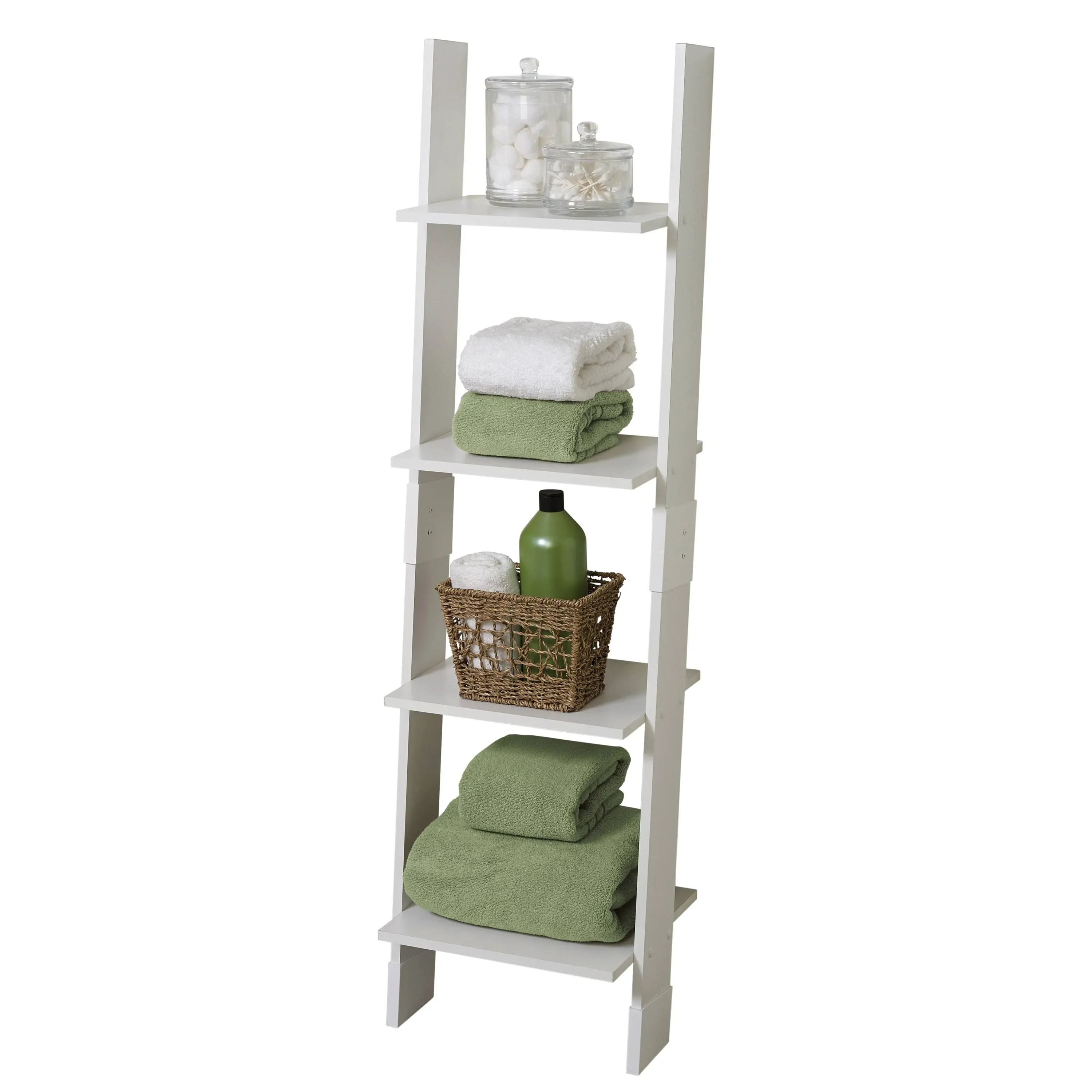 Zenna Home Ladder Style Bathroom Linen Tower, White, 4-Tier