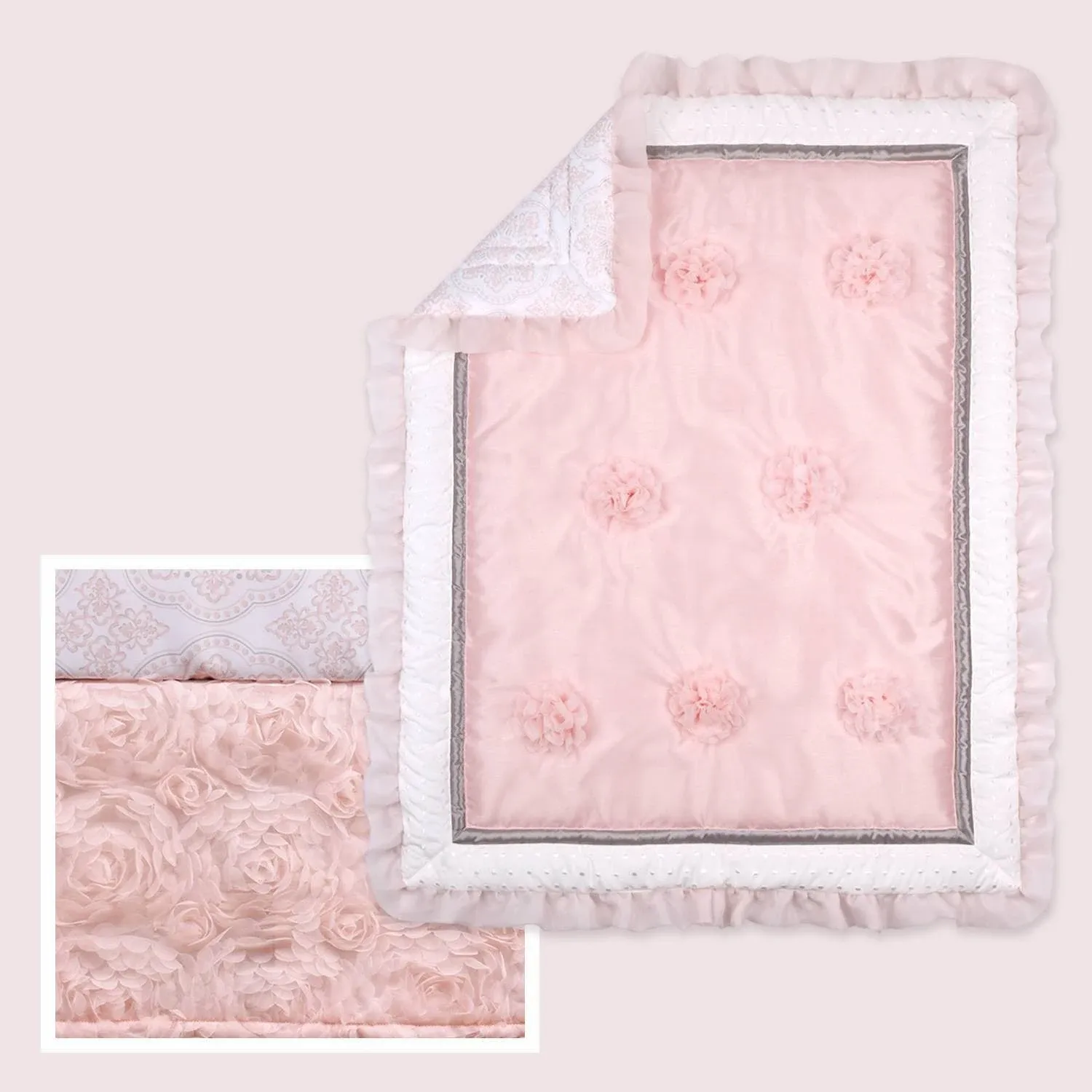 The Peanutshell Pink Crib Bedding Set For Baby Girls 3 Piece Arianna Nursery