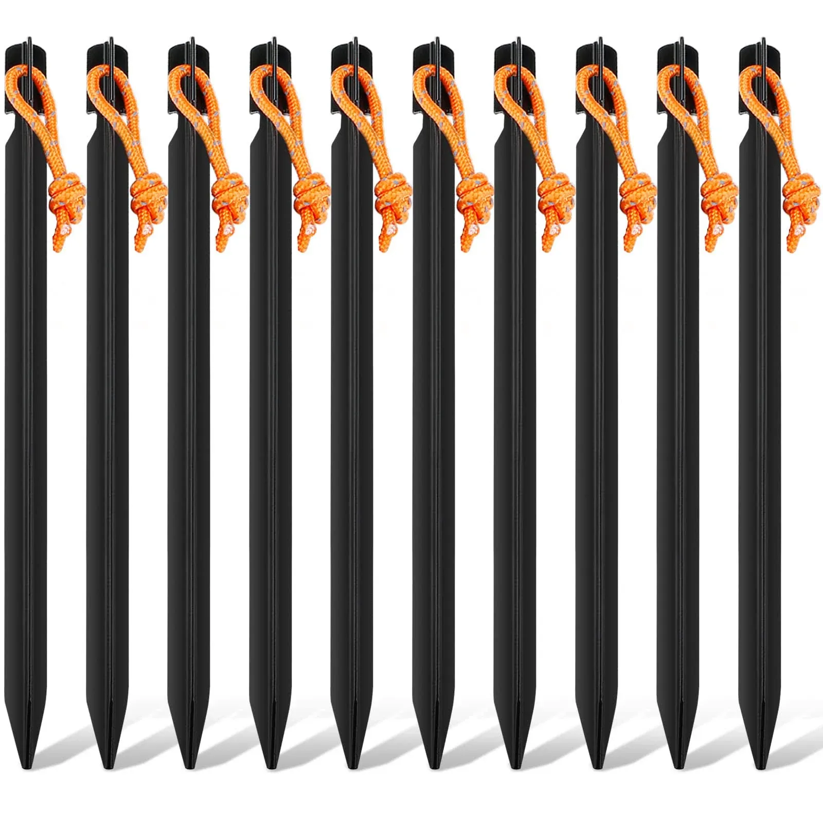 10 Pack Tent Stakes Heavy Duty, Aluminum Tent Stakes Pegs, Metal Tent Spikes, Ground Pegs with Reflective Pull Ropes, Triangular Tent Pegs, Heavy Duty Tent Stakes Nail, Tent Nail Camping Stakes