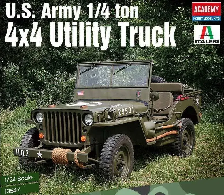 Academy 1/24 U.S.Army 1/4 Ton 4x4 Utility Truck Vehicle Jeep Model Kit #13547