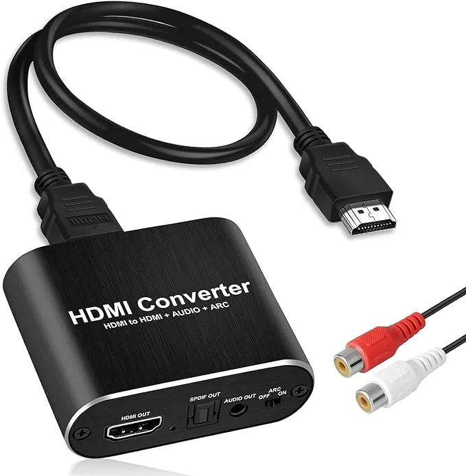 HDMI Audio Extractor 4K, avedio links HDMI Audio Splitter Converter, HDMI to HDMI Audio Adapter (3.5mm Aux Stereo + Optical Toslink SPDIF), HDMI Sound Extractor for PS5, Xbox (R/L Audio Cable Include)