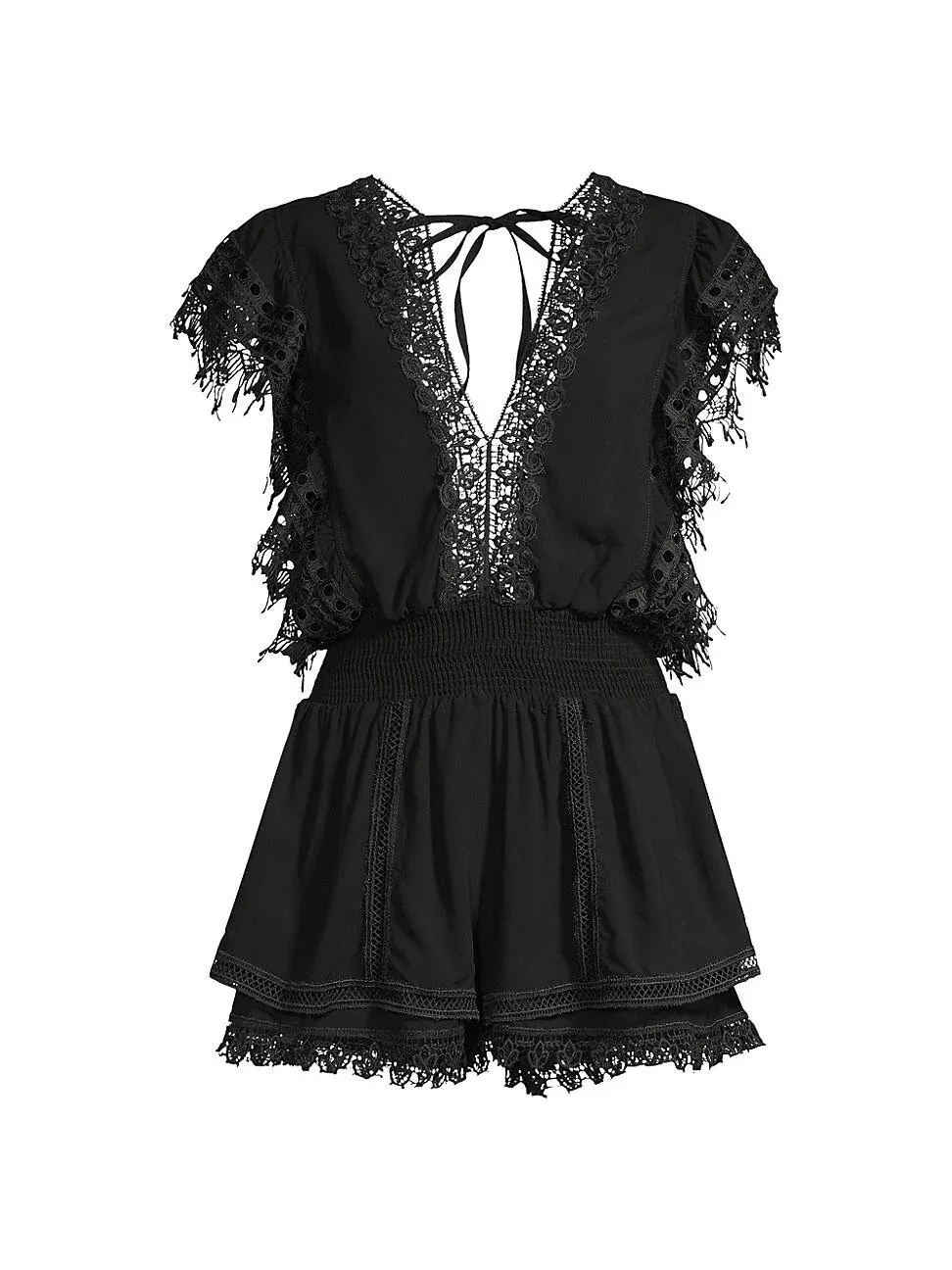 Peixoto Women's Raja Lace Trim Romper - Black - Size Xs