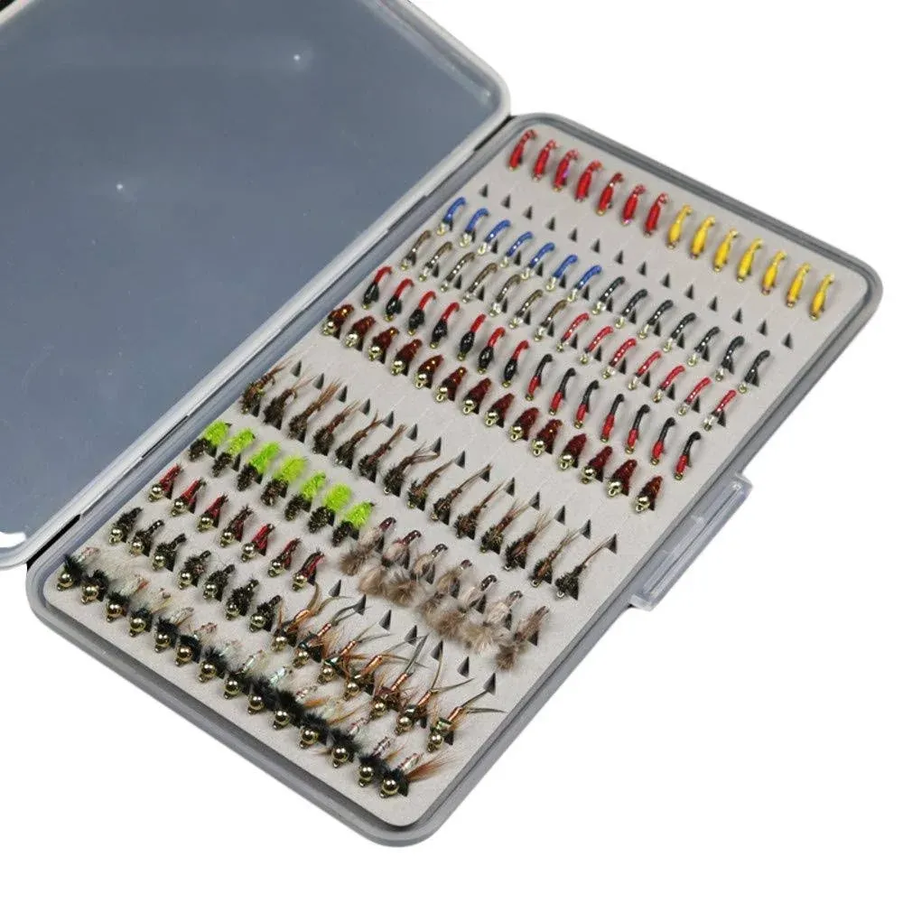 N/P 133pcs/Set Ultra-Thin Portable Nymph Scud Midge Flies Kit Assortment with Box Trout Fishing Fly Lures