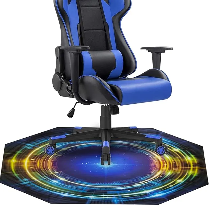 Large Cool Gaming Chair Mat 51x51, Nonslip Rubber Computer Desk Chair Mat for Hardwood Floor, Octagon Hard Floor Protector Rubber Reduce Noice Soft/Non-Slip/Scratch-Resistant & Washable