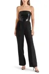 Riki Mixed Media Strapless Jumpsuit In Black