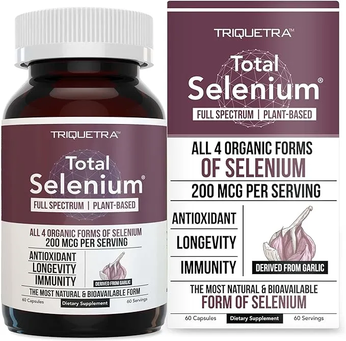 Total Selenium - 200 mcg, Plant-Based Selenium - Full Spectrum, Contains 4 Essential Organic Forms of Selenium Including Selenomethionine - Derived from Garlic - 60 CapsulesTotal Selenium - 200 mcg, Plant-Based Selenium - Full…