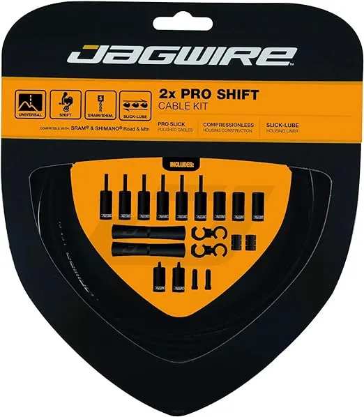 Jagwire - 2X Pro Universal Gear Shift Kit | for Road, MTN and Gravel | Compatible with SRAM and Shimano Gears, Polished Stainless Steel Cables, 10 Color Options