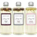 Olivia Care 3 Pack Body Oils Scents: Apricot Fig French Rose Jasmine Gardenia -All Natural Perfume Fragrance & Body Oil Moisturizer Rich in Vitamin E