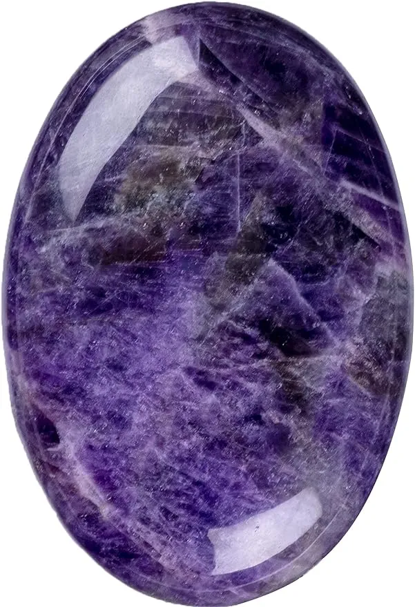 Amethyst Palm Stone Crystal - Natural Chakra Therapy Polished Healing Crystal Oval Pocket Gemstone for Anxiety Stress Relief