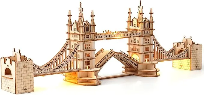 Rolife 3D Puzzle Wooden Craft Kits Tower Bridge With Lights Architecture Construction Model for Teens