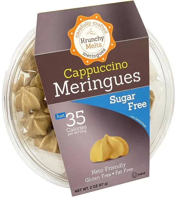 Krunchy Melts Original Sugar Free Meringue Cookies | Sugar Free Cappuccino Flavor | Only 35 Calories Per Serving | Fat Free, Gluten Free, Dairy Free | Keto Friendly | Zero Net Carbs (2 Oz)