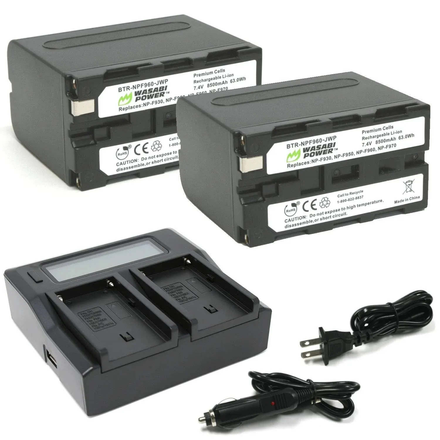 Wasabi Power Battery (2-Pack) &amp; Dual Charger NP-F950, F960, F970, F975 L Series