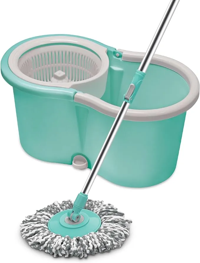 Spotzero by Milton Spin mop and Bucket with Wringer, Extendable Handle 360 Spin mops for Floor Cleaning, 1 Microfiber Refills, Aqua Green, Ace Spin Mop