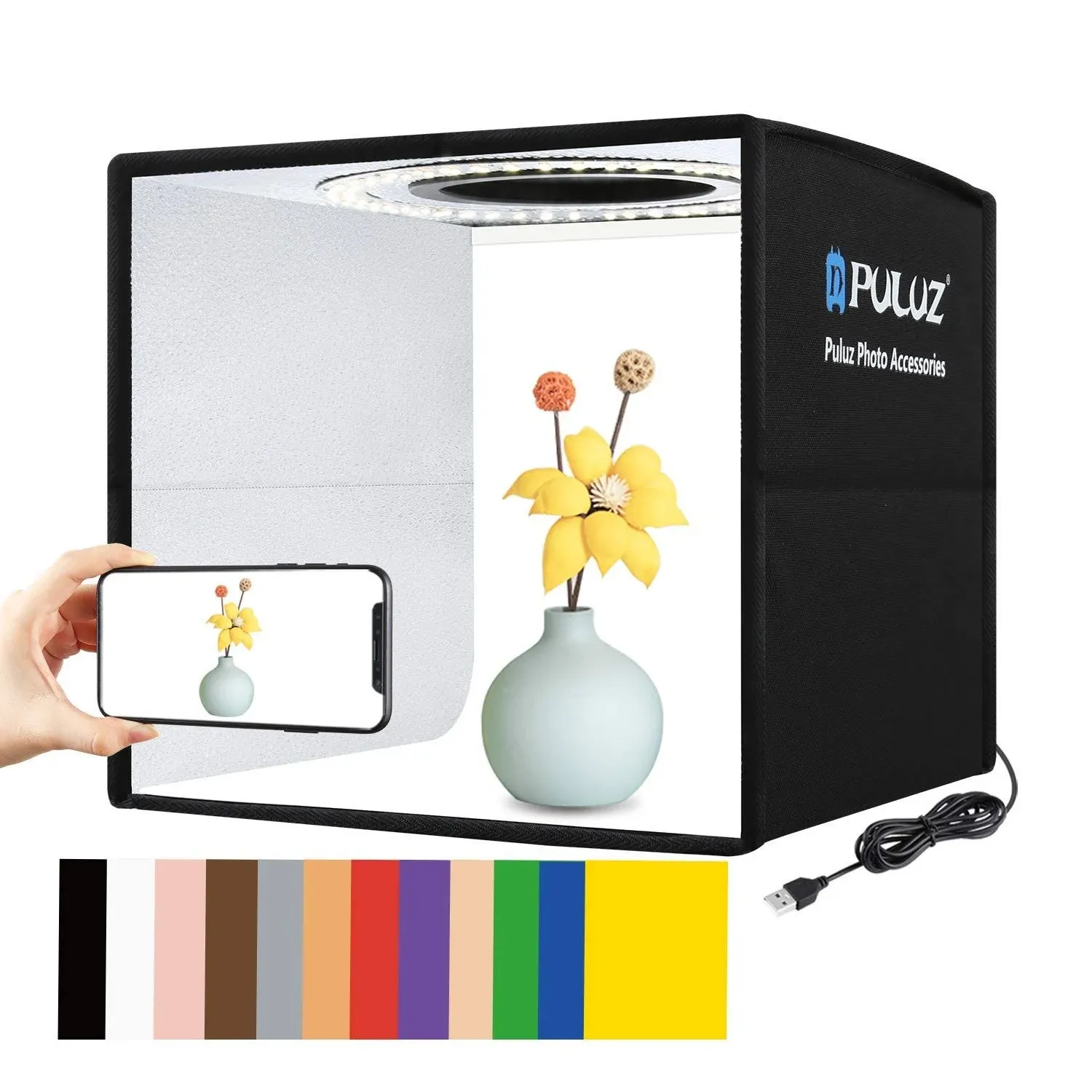 Foldable Photo Box Portable Studio Kit 12 Background Colors LED Dimmable 