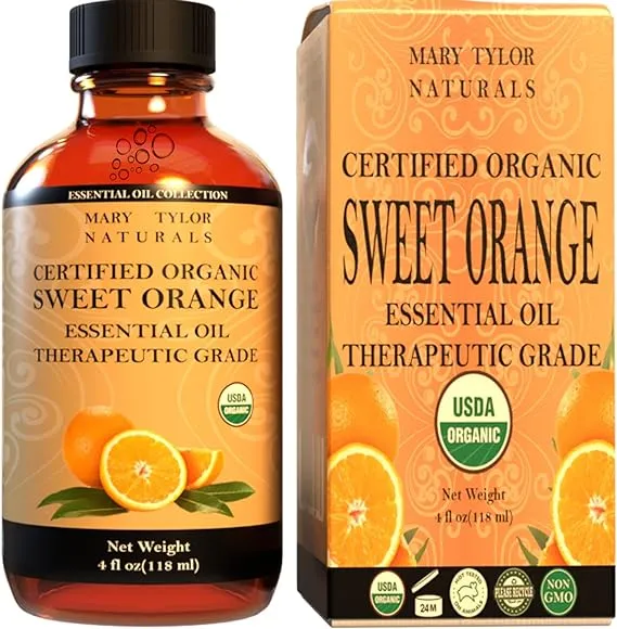 Organic Orange Essential Oil (4 oz), USDA Certified, Premium Therapeutic Grade, 100% Pure and Natural, Perfect for Aromatherapy, Diffuser, DIY by Mary Tylor Naturals