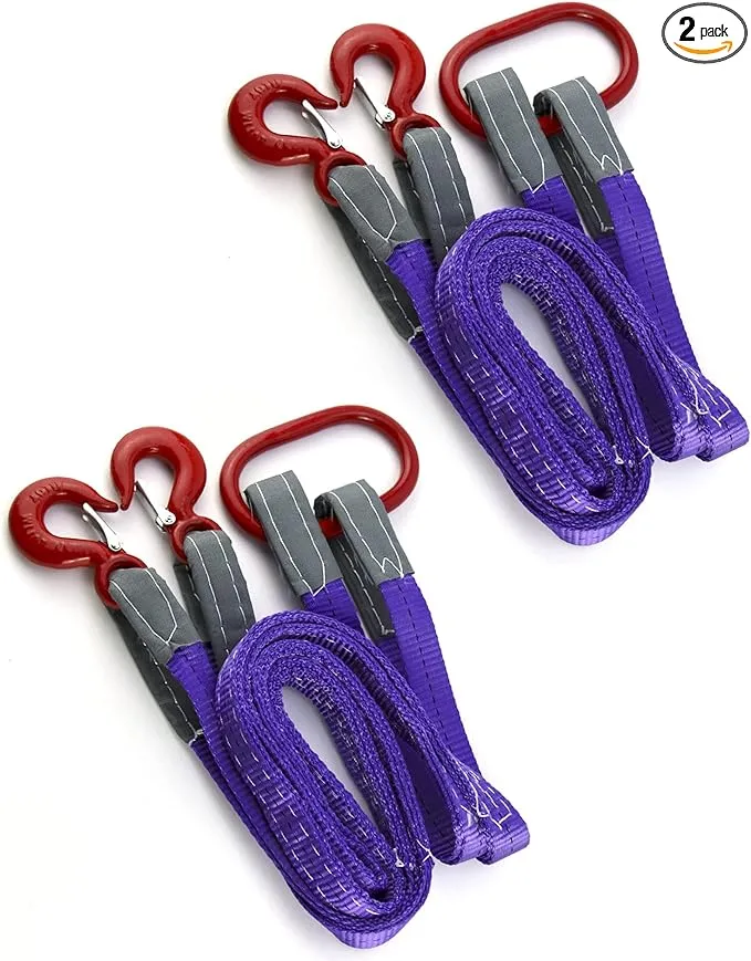 QWORK Lifting Slings Straps with Hooks - 5 Feet, 4409 Pounds Capacity, 2 Pack Polyester Webbing - Purple Rigging Straps for Engines, Cranes, Hoists