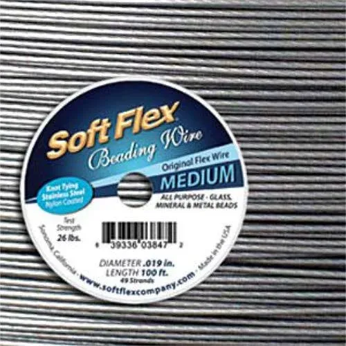 0.019in/0.48mm Satin Silver Soft Flex Medium Beading Wire 10/30/100ft