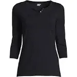 Lands' End Women's 3/4 Sleeve Lightweight Jersey Henley Top - Black