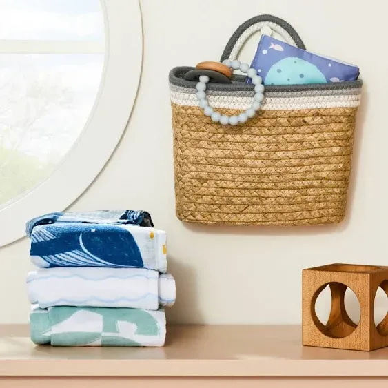 Cloud Island Wall Hanging Natural Woven Basket with Coiled Rope Handle