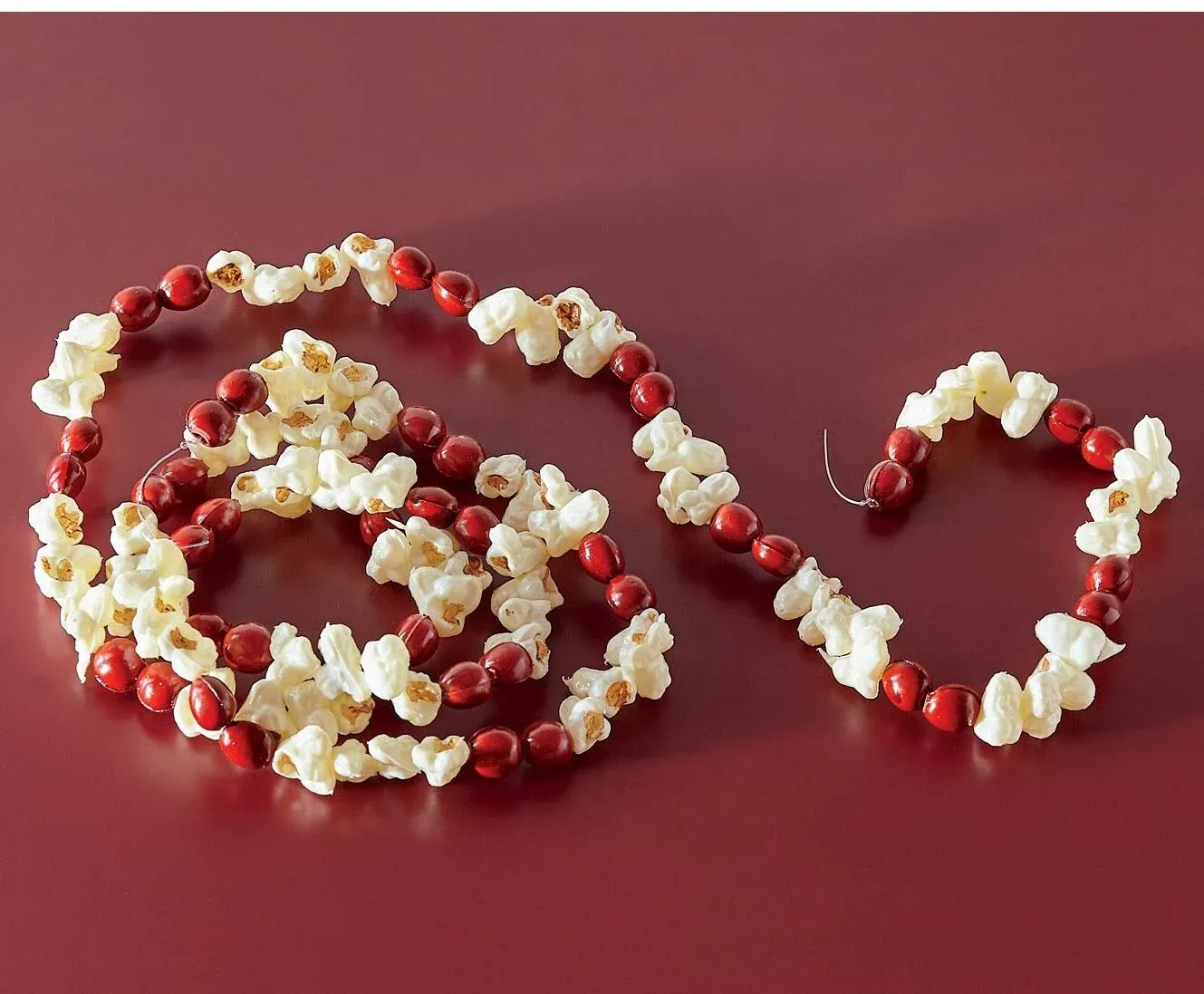 6.5' Artificial Popcorn and Red Cranberry Christmas Garland - Unlit