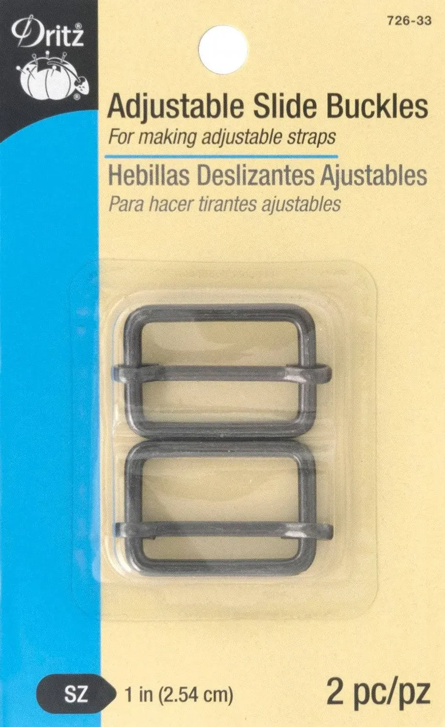 Dritz Adjustable Slide Buckle 1" 2/Pkg - Gunmetal