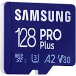 SAMSUNG PRO Plus microSD Memory Card + Adapter, 128GB MicroSDXC, Up to 180 MB/s, Full HD & 4K UHD, UHS-I, C10, U3, V30, A2 for Android Phones, Tablets, GoPRO, DJI Drone, MB-MD128SA/AM, 2023