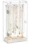 boailydi Acrylic Necklace Holder, Necklace Organizer, Rotatable Clear Jewelry Organizer Display Case for Long Necklaces Pendant Bracelets, Jewelry