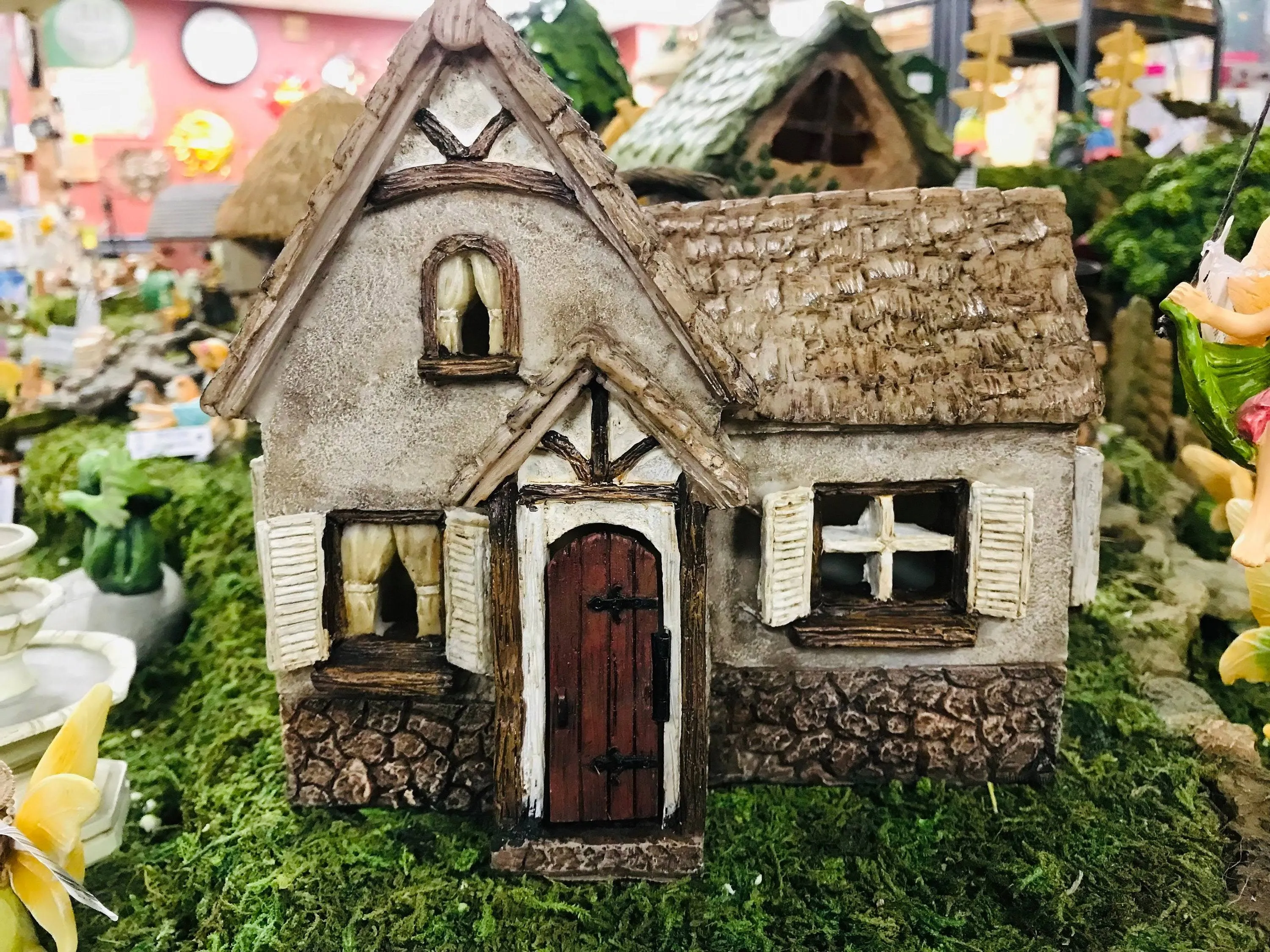 Marshall Home and Garden Tudor House Cottage Brown 7 x 7 Resin Stone Outdoor Statue with Opening Door