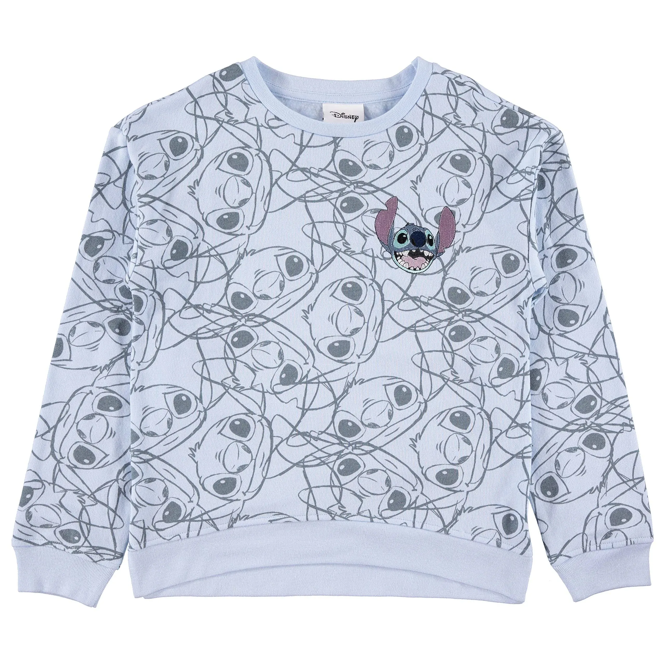 Lilo & Stitch Girls Sweatshirt -Jumbo Print and Embroidery Disney's Stitch Sweater- Sizes 4-16