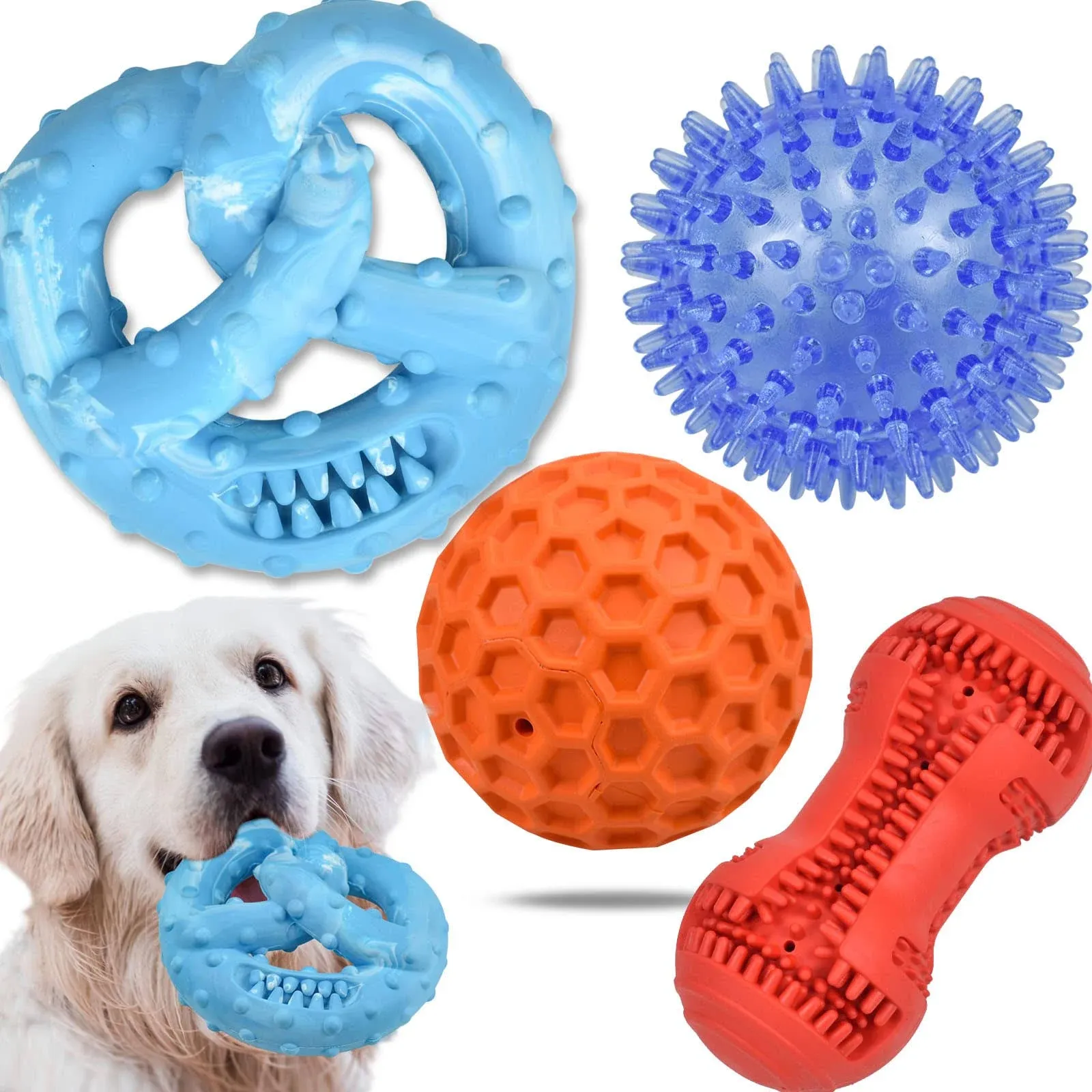 Ousiya Dog Chew Toys Aggressive Chewers - Puppy Teething Chew Toy Extra Durable Dog Toys for Small Medium Large Breeds Include Squeaky Balls Teeth