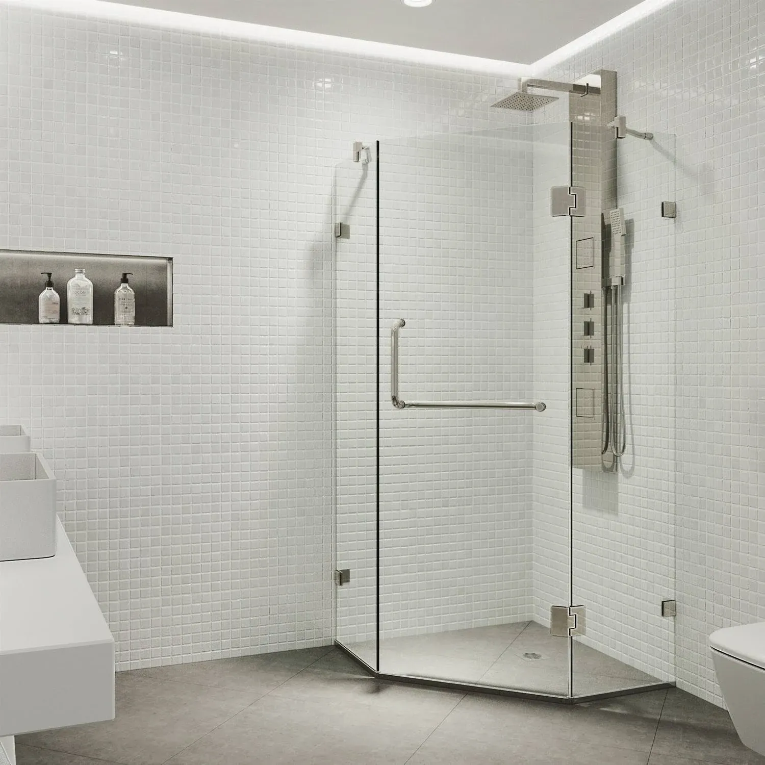 Vigo VG6062BNCL36 Piedmont Frameless Neo-Angle Shower Enclosure with Brushed Nickel Hardware