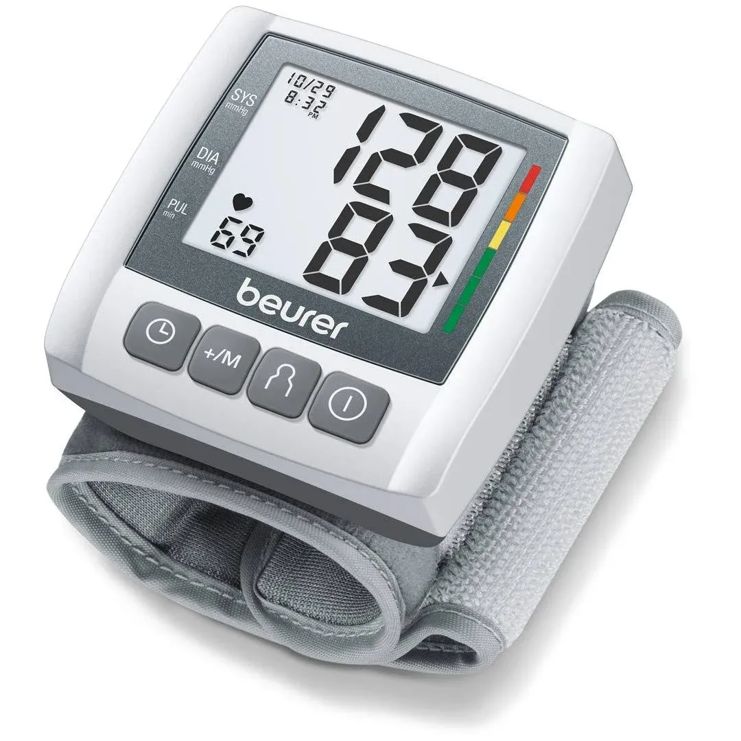 Beurer Wrist Blood Pressure Machine with Adjustable Blood Pressure Cuff - Automatic & Digital Wrist Blood Pressure Monitor, 2x60 Memory Reading, XL LCD Display - Home BP Monitor, BC30