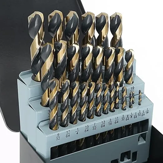 BeHappy Drill Bit Set 29Pcs, High Speed Steel Carbide Drill Bits, Twist Jobber Metal Drill Bits for Steel, Hardened Metal, Cast Iron, Plastic, Wood, Indexed Storage Case, 1/16"-1/2", Black and Gold