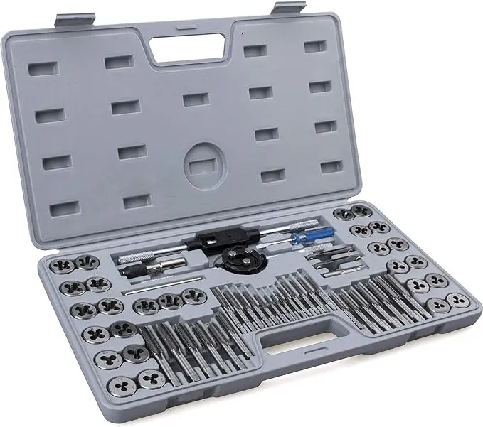 VEVOR Tap and Die Set, 60 Pcs Tap Set Metric and SAE with Metal Storage Case, Carbon Steel Pipe Threader for Internal and External, Tap & Die Sets