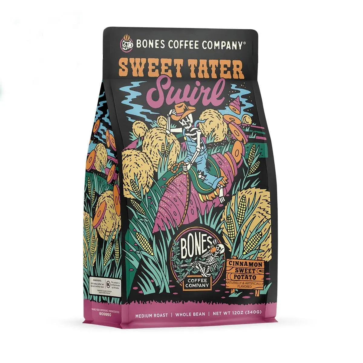 Bones Coffee Company Sweet Tater Swirl Flavored Coffee Beans & Ground Coffee ...