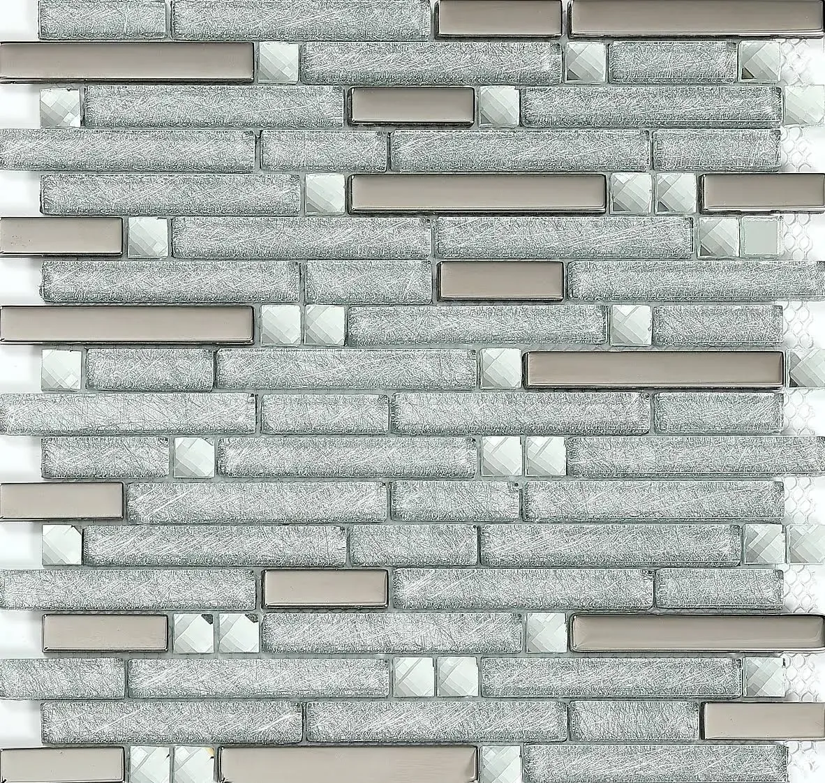 Hominter Glossy Glass Linear Mosaic Wall tiles Silver Shiny Backsplash