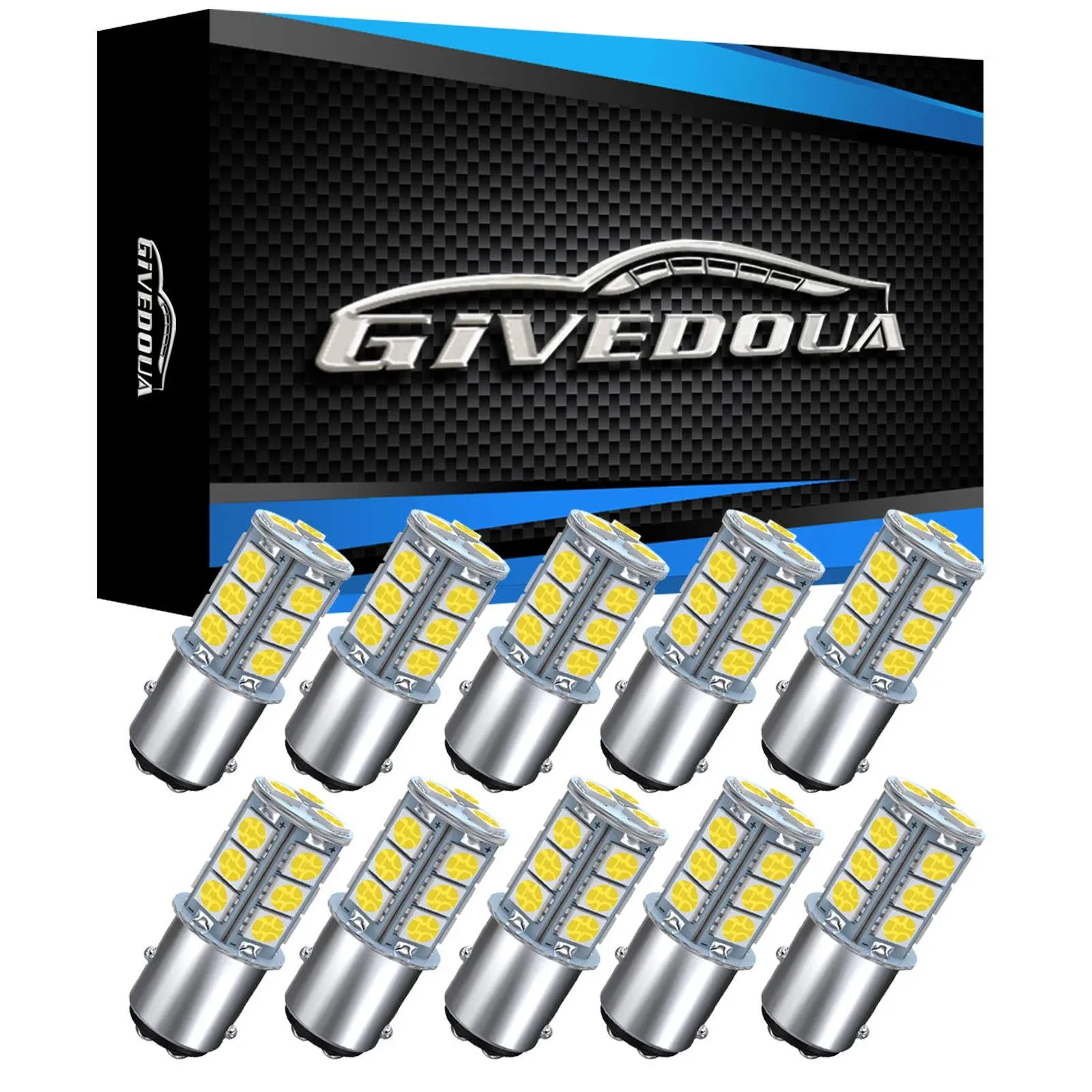 GIVEDOUA 1157 LED Car Bulb, BAY15D 7528 2057 2357 LED Replacement Light Bulbs for 12V RV Car Camper Trailer Brake Lights, Super Bright 5050 18-SMD 6000K White,（10pcs）