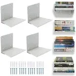 Eapele Floating Book Shelves for Wall, Steel Constructed Hidden Bookshelf with Mounting Hardware (Grey, 4pcs)