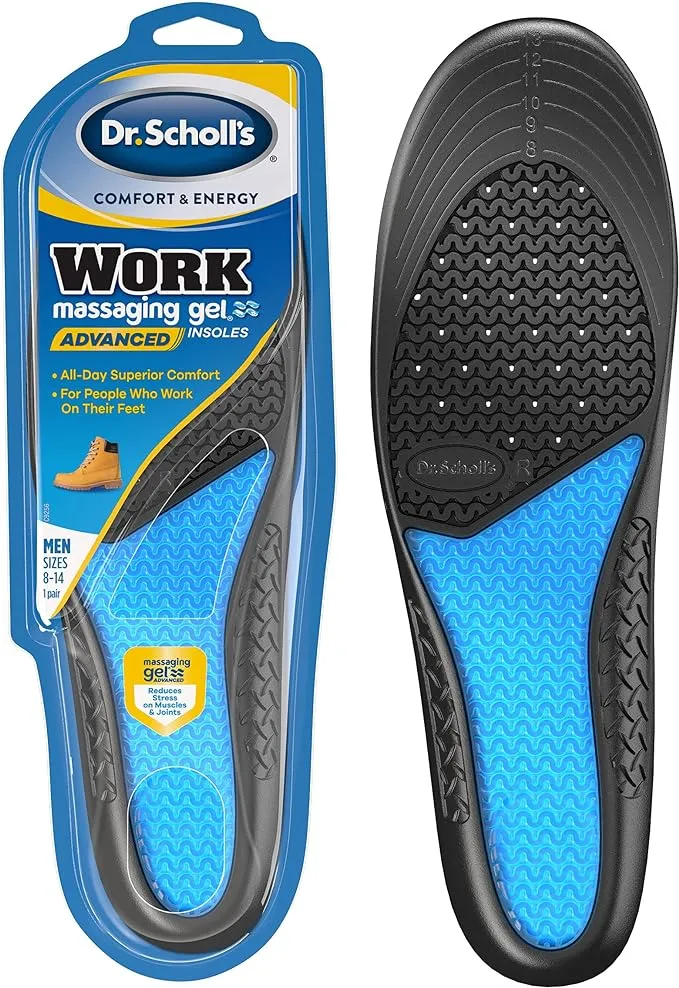 Dr. Scholl's Work Insoles (Pack ) // All-Day Shock Absorption And Reinforced Arch Support That Fits In Work Boots And More (For Men's 8-14, Also Available For Women's 6-10) 1 Pair (Pack of 2)