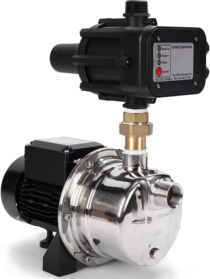 BACOENG Auto ON/OFF Stainless Steel Pressure Booster Pump w/ Smart Controller for Tankless Water Supply Pressurization