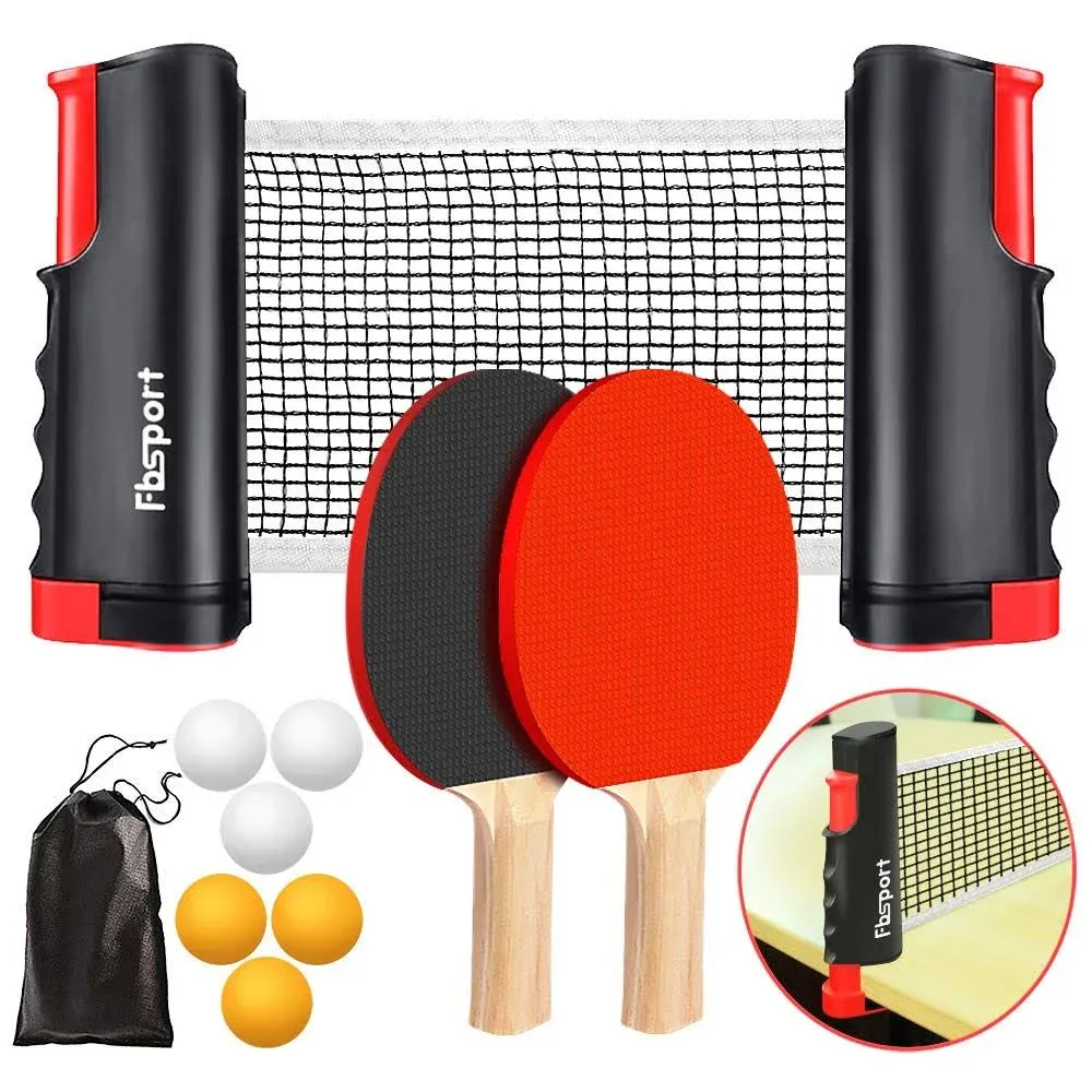 Fbsport Ping Pong Paddle Set, Portable Table Tennis Set with Retractable Net, 2 ...