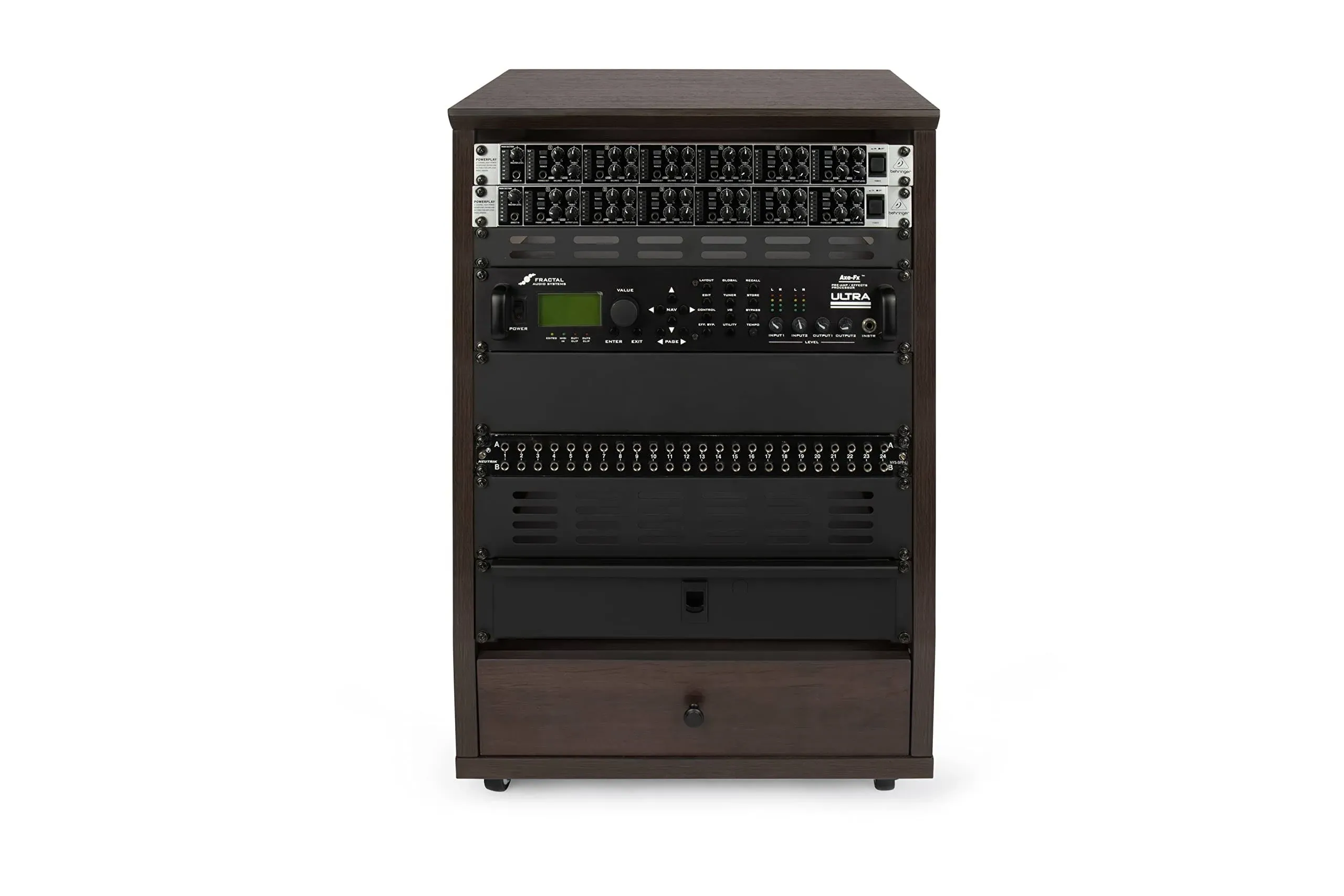 Gator Elite Furniture Series 12U Angled Studio Rack with Locking Casters Dark Walnut Brown Finish | Reverb