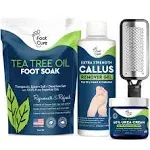 Foot Cure Foot Care/ Exfoliator & Callus Remover Pedicure Set – Includes Foot File for Dead Skin, Tea Tree Oil Foot Soak Salts, Urea Cream 40 Percent & Foot Callus Removal Gel – Made in USA