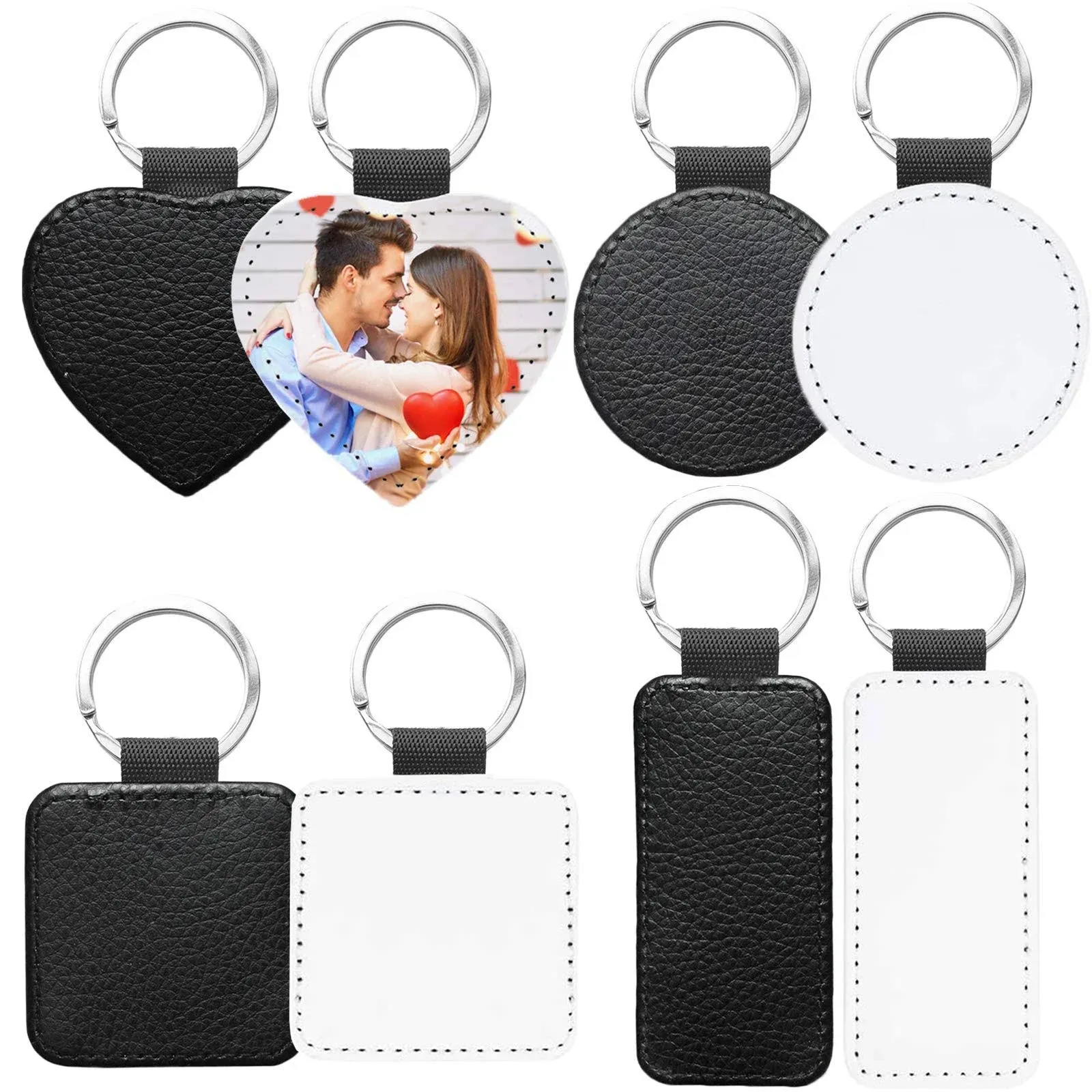 Arokimi Sublimation Keychains Blank,PU Leather Heat Transfer Keychain Keyring,8 Pcs