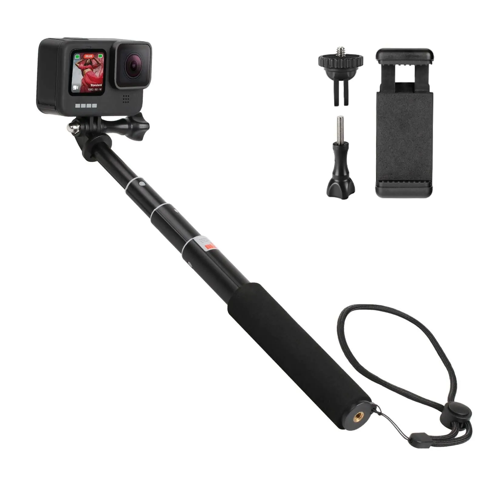 HSU Extendable Selfie Stick for Action Camera, Waterproof Hand Grip for GoPro Hero 13/12/11/10/9/8/7, Handheld Monopod 11.8" to 36.2" for Cell Phones AKASO Insta360 X4 X3 and Other Action Cameras