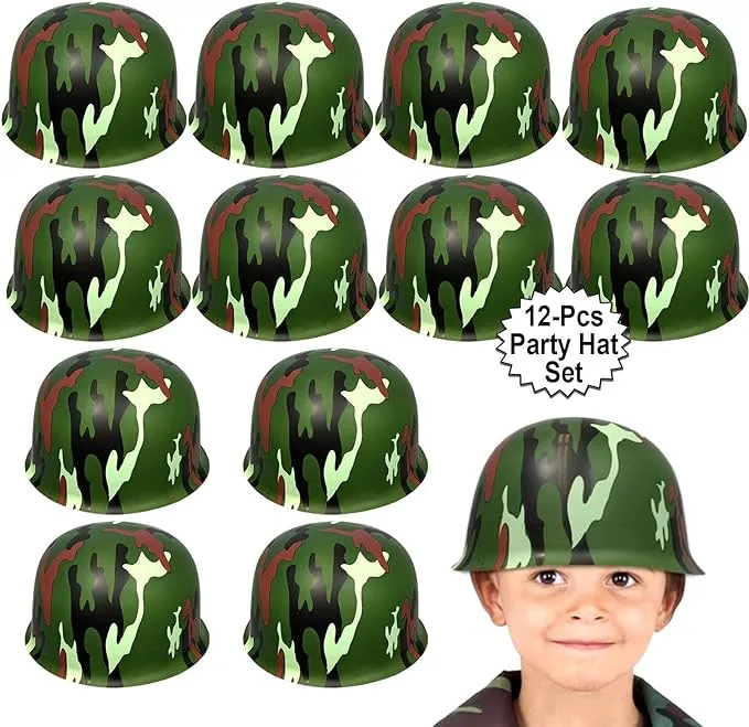 Anapoliz Army Helmets for Kids | 12 Count Plastic Camouflage Hats | Soldier Helmet Party Favors | Camo Costume Dress Up Hat