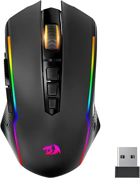 Redragon Wireless Gaming Mouse with RGB Backlit, 8000 DPI, with Fire Button, Macro Editing Programmable,70Hrs for Windows/Mac, Rechargeable, White, M910-WS